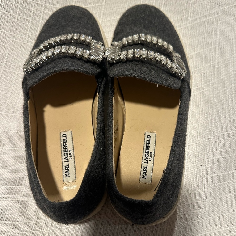 Karl Lagerfeld Charcoal Loafers with Crystal Accents